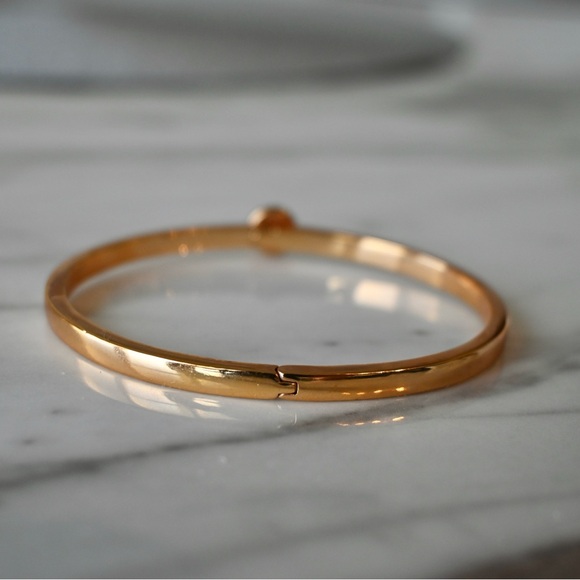 Coach Women’s Rose Gold Stainless Steel Bangle Bracelet with C Logo Plaque - Picture 5 of 5